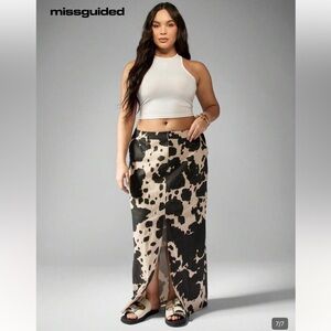 Missguided Curve Plus Size Cow Print Western Denim Maxi Skirt